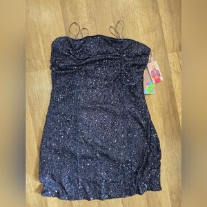 Nwt JOHNNY WUJEK blue Sequin Mini Dress Whimsigoth Dark Fairy Prom Wedding